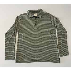 Billy Reid Men’s Long Sleeve Olive Green White Striped‎ Polo Large